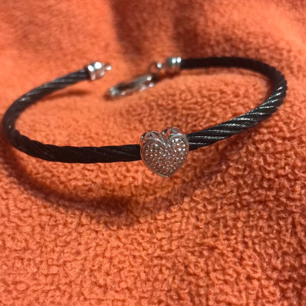 Genuine Diamond Heart .925 sterling silver cable bracelet